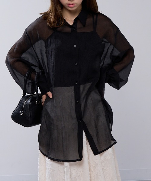 MAISON BREEZE（メゾンブリーズ）の「【MAISON BREEZE】ラメワッシャー シアーシャツ ブラウス シアートップス DTK（シャツ/ブラウス・レディース・ブラック/オフホワイト/グレー/ブラウン・FREE）」の11枚目の写真