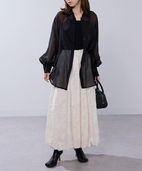 MAISON BREEZE（メゾンブリーズ）の「【MAISON BREEZE】ラメワッシャー シアーシャツ ブラウス シアートップス DTK（シャツ/ブラウス・レディース・ブラック/オフホワイト/グレー/ブラウン・FREE）」の19枚目の写真