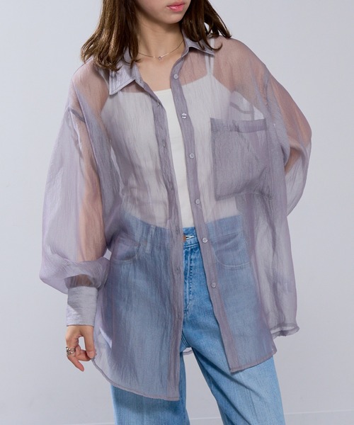 MAISON BREEZE（メゾンブリーズ）の「【MAISON BREEZE】ラメワッシャー シアーシャツ ブラウス シアートップス DTK（シャツ/ブラウス・レディース・ブラック/オフホワイト/グレー/ブラウン・FREE）」の21枚目の写真