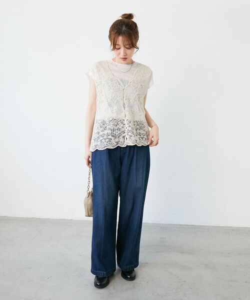 le.coeur blanc（ルクールブラン）の「《手洗い可能》TORRAZZO DONNAメッシュレースベスト（シャツ/ブラウス・レディース・ブラック/ベージュ/ホワイト・38）」の13枚目の写真