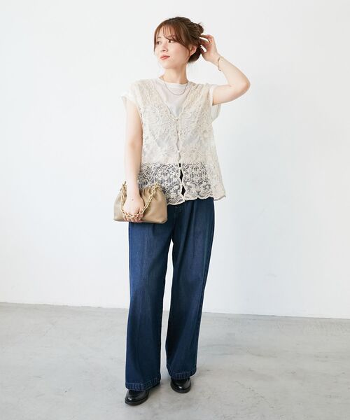 le.coeur blanc（ルクールブラン）の「《手洗い可能》TORRAZZO DONNAメッシュレースベスト（シャツ/ブラウス・レディース・ブラック/ベージュ/ホワイト・38）」の14枚目の写真