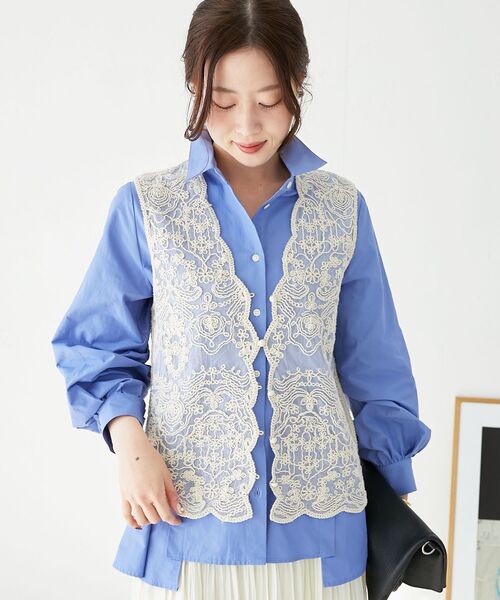 le.coeur blanc（ルクールブラン）の「《手洗い可能》TORRAZZO DONNAメッシュレースベスト（シャツ/ブラウス・レディース・ブラック/ベージュ/ホワイト・38）」の15枚目の写真