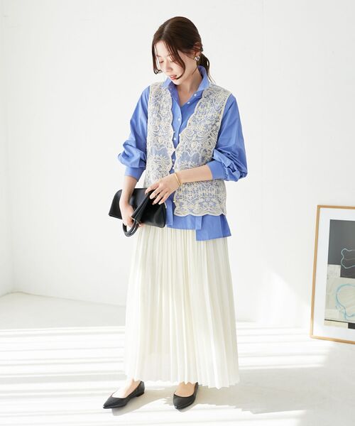 le.coeur blanc（ルクールブラン）の「《手洗い可能》TORRAZZO DONNAメッシュレースベスト（シャツ/ブラウス・レディース・ブラック/ベージュ/ホワイト・38）」の19枚目の写真