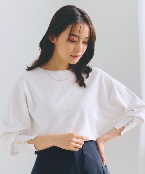 grove（グローブ）の「【MW／抗ピル】センターシームドルマンプルオーバー（ニット/セーター・レディース・スミクロ/イエロー系その他/オフホワイト/グレー・02/03/01/04/05）」の2枚目の写真