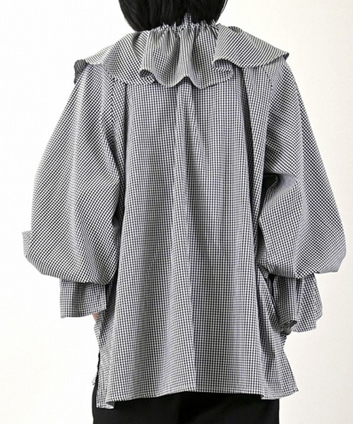 STYLEBLOCK（スタイルブロック）の「先染めギンガムチェックフリルブラウス（シャツ/ブラウス・レディース・ブルー/レッド/ブラック・M）」の7枚目の写真