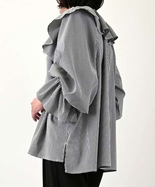 STYLEBLOCK（スタイルブロック）の「先染めギンガムチェックフリルブラウス（シャツ/ブラウス・レディース・ブルー/レッド/ブラック・M）」の8枚目の写真
