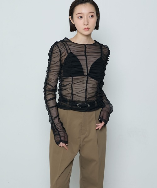 Acka. tulle shirring blouse ( ivory )