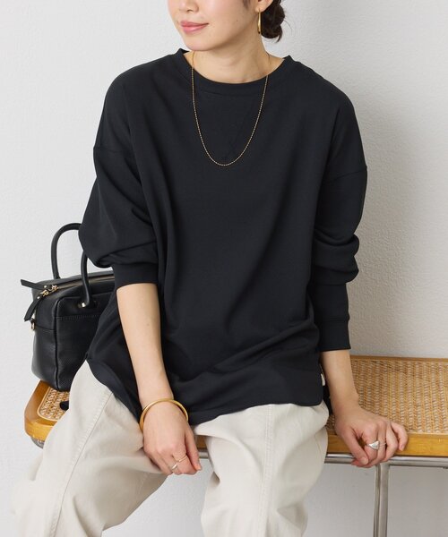 カットジョーゼットプルオーバー　黒　リヴドロワ カットジョーゼットライトプルオーバー（Tシャツ/カットソー）｜RIVE