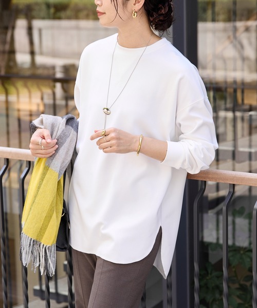 RIVE DROITE（リヴドロワ）の「カットジョーゼットライトプルオーバー（Tシャツ/カットソー・レディース・ベージュ/ブラック/オフホワイト・FREE）」の8枚目の写真