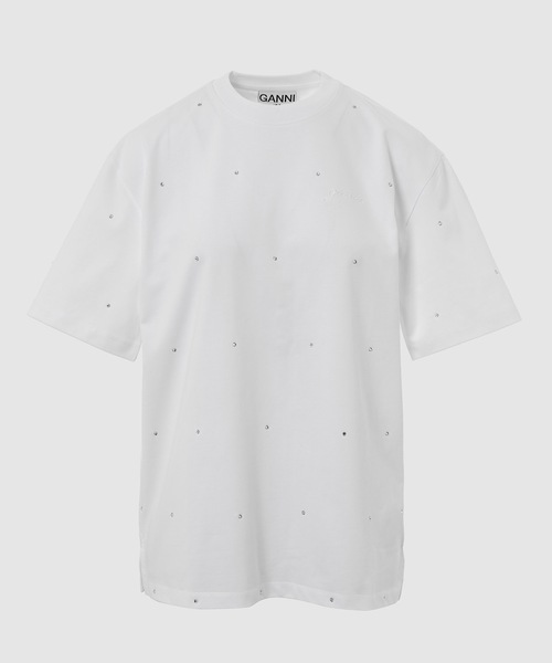セール】Heavy Cotton Drop Shoulder Rhinestone T-shirt（T