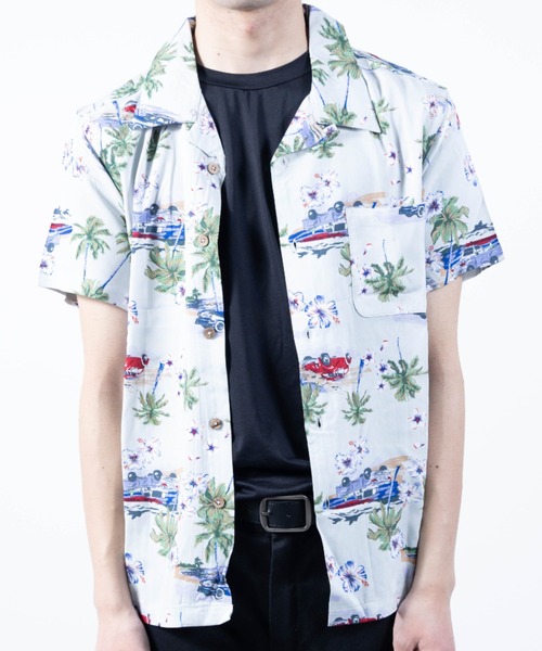 BARCEDOS（バルセドス）の「レーヨン アロハシャツ（シャツ/ブラウス・メンズ・ブラック×レッド/ライトブルー/ホワイト×ブラック/サックスブルー/スカイブルー/ブルー/ブラック×ブルー/インディゴ×ゴールド/ブラック×ホワイト/イエロー/ネイビー×ホワイト/ブラックミックス・L/LL/M）」の8枚目の写真