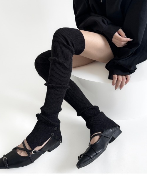 UP START（アップスタート）の「【LAMPOON】リブニーハイレッグウォーマー（レッグウォーマー・レディース・ベージュ/グレー/ホワイト/ブラック・FREE）」の2枚目の写真