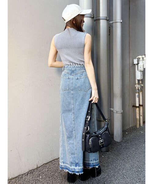 レディース 春 ニット ノースリーブ セーター スリット入り ス カシュクール風 レイヤード ミディアム丈 無地 黒 M-XLサイズ セール】リブデザインハイネックノースリーブニット（ニット