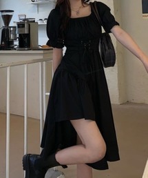 アシメデザインパフスリーブワンピース