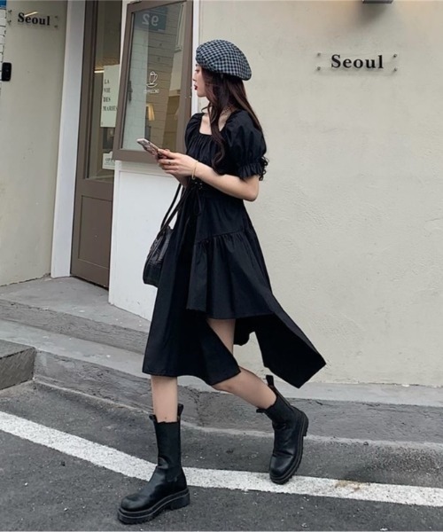 Mejoul(メジュール)の「アシメデザインパフスリーブワンピース(ワンピース・レディース・ホワイト/ブラック・L/M)」の20枚目の写真