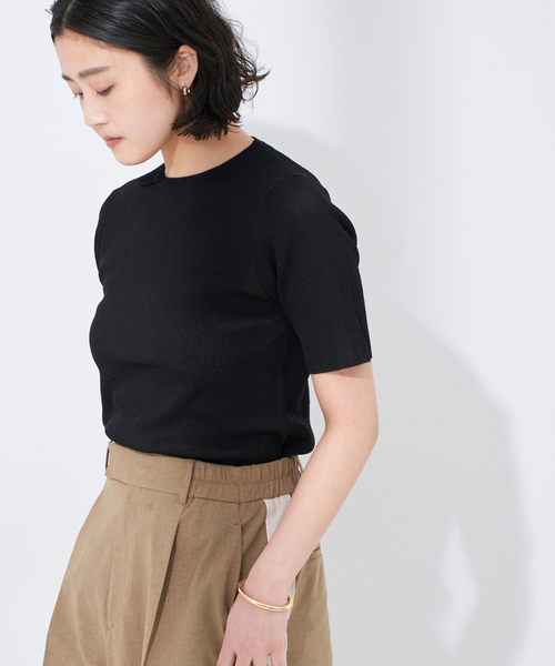 journal standard L'essage（ジャーナルスタンダードレサージュ）の「NAIA リブハーフスリーブプルオーバー（ニット/セーター・レディース・ベージュ/ブラック/アイボリー・FREE）」の3枚目の写真