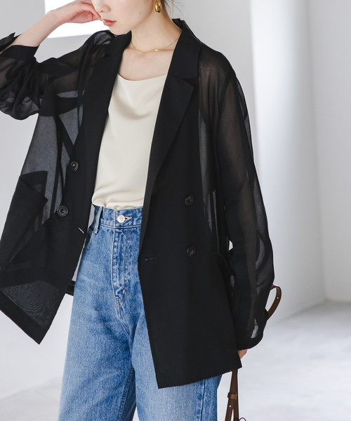 Noble（ノーブル）の「《追加》ソフトオーガンジーシアージャケット 2（テーラードジャケット・レディース・ブラック/ベージュ/ブラウン・36/38）」の2枚目の写真