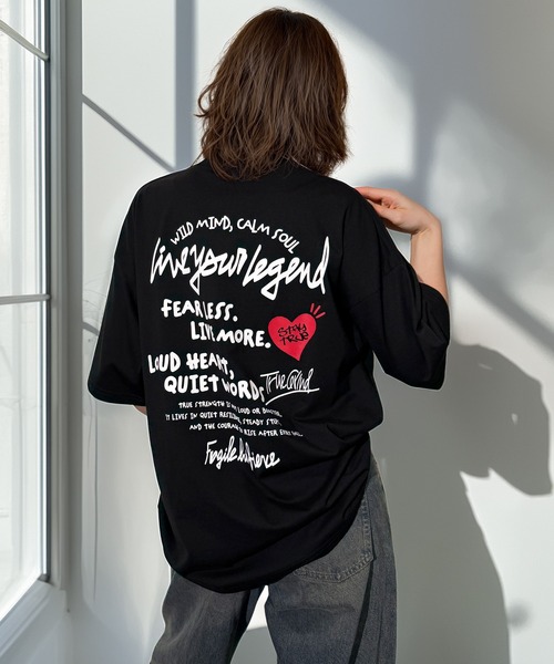 Candlestick(キャンドルスティック)の「レトロ グラフィック ハート 刺繍 オーバーサイズ ストリート ヘビーウェイト 半袖 Tシャツ 韓国 CVC(Tシャツ/カットソー・レディース・ホワイト系/ホワイト系1/ブラック系1/ブラック系/ホワイト/ブラック・L/M/LL)」の11枚目の写真