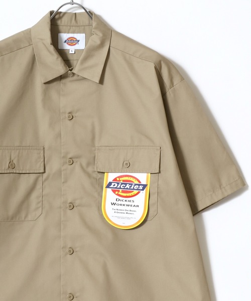 Dickies（ディッキーズ）の「Dickies/ディッキーズ オーバーサイズ TCツイル ワンポイントロゴ刺繍 ワークシャツ レディース メンズ（シャツ/ブラウス・メンズ・ブラック/ブルーグリーン/ベージュ/チャコール・LL/L/M）」の4枚目の写真