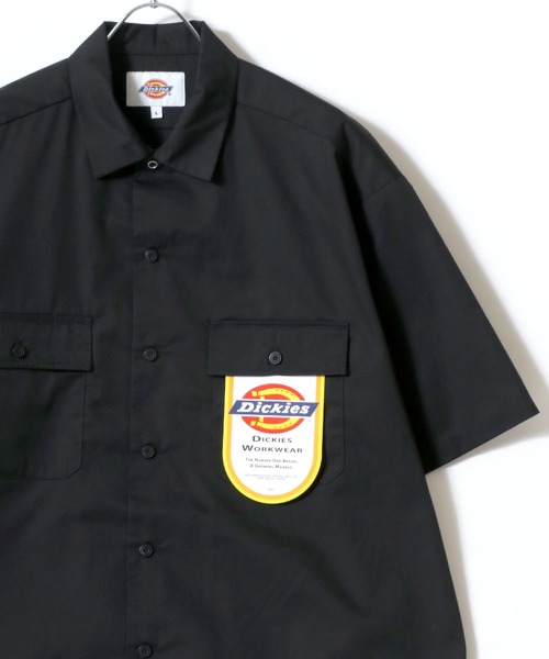 Dickies（ディッキーズ）の「Dickies/ディッキーズ オーバーサイズ TCツイル ワンポイントロゴ刺繍 ワークシャツ レディース メンズ（シャツ/ブラウス・メンズ・ブラック/ブルーグリーン/ベージュ/チャコール・LL/L/M）」の2枚目の写真