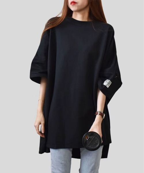 BLANC FICELLE（ブランフィセル）の「ソフトな　オーバーサイス　ロング丈　Tシャツ（Tシャツ/カットソー・レディース・ブラック/グリーン/グレー/オレンジ・FREE）」の7枚目の写真