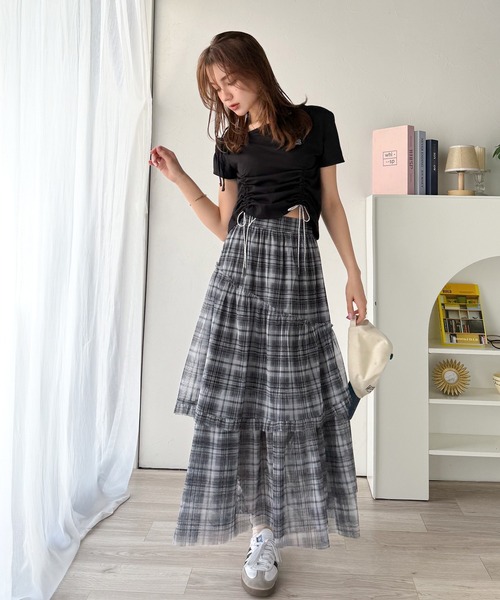 mily bilet(ミウィビレット)の「【mily bilet】大人可愛いエアリーな存在感。アシンメトリーフリルチェックチュールスカート(ロング)(スカート・レディース・ブラック/グレー/ベージュ・SMALL/MEDIUM/LARGE/X-LARGE)」の22枚目の写真
