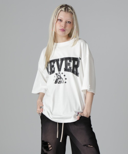 DANKE SCHON(ダンケシェーン)の「【WEB&DEPOT限定】DankeSchon/ダンケシェーン/16OE S/S TEE NEVER(Tシャツ/カットソー・レディース・ブラック/ホワイト・L/M/S)」の1枚目の写真