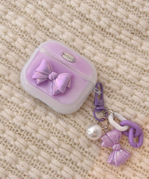 Mayree（メイリー）の「【float】パステル シェルリボン エアポッズ/エアポッズプロ ケース カバー【6色展開/AirPods 第1世代/第2世代/第3世代/第4世代/pro/pro2】（ヘッドフォン/イヤホン・レディース・パープル/ピンク/イエロー/グリーン/ブルー/ベビーピンク・E/D/B/A/C）」の4枚目の写真