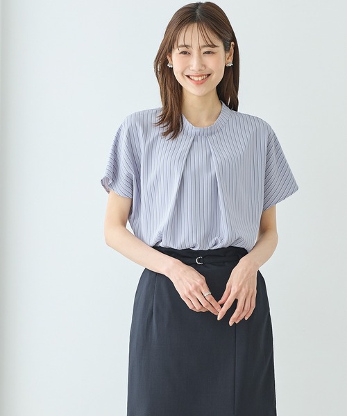 Honeys(ハニーズ)の「フレンチボウタイブラウス(シャツ/ブラウス・レディース・ホワイト×ブルー/オレンジ/ネイビー/サックスブルー系/ホワイト/ライトグリーン/ライトグレー・3L/L/LL/M/S)」の16枚目の写真