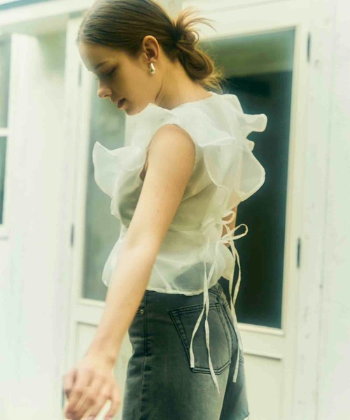 caramel@ ‼︎ エリテ　オーガンジー　フリル　シャツ　ブラウス Heriter（エリテ）の「オーガンジーフリルカラーブラウス