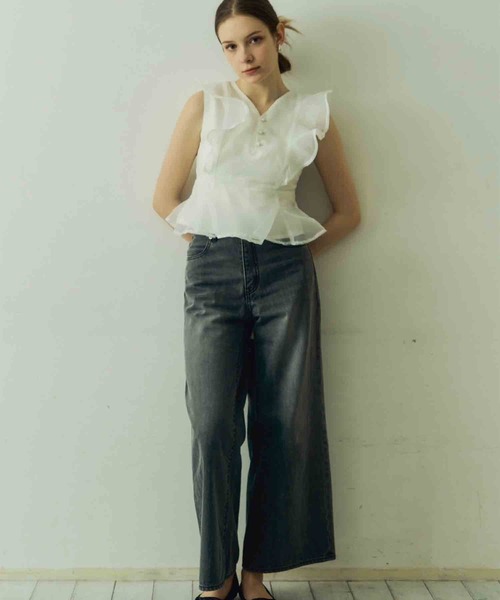 セール】【Luan】ORGANDY FRILL BLOUSE/オーガンジーフリル