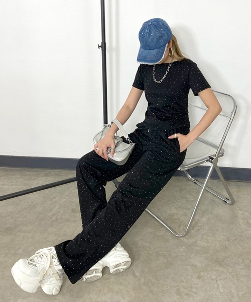 non-hedge（ノンヘッジ）の「ストーン付Tシャツパンツセットアップ（セットアップ・レディース・ブラック/グレー/オフホワイト・FREE）」の20枚目の写真