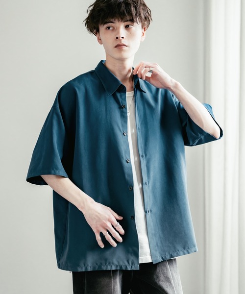 Rocky Monroe(ロッキーモンロー)の「オーバーサイズピーチ起毛レギュラーカラー半袖シャツ(シャツ/ブラウス・メンズ・ネイビー/ダークブルー/ホワイト/チャコールグレー/ブラック・M/L/XL)」の5枚目の写真