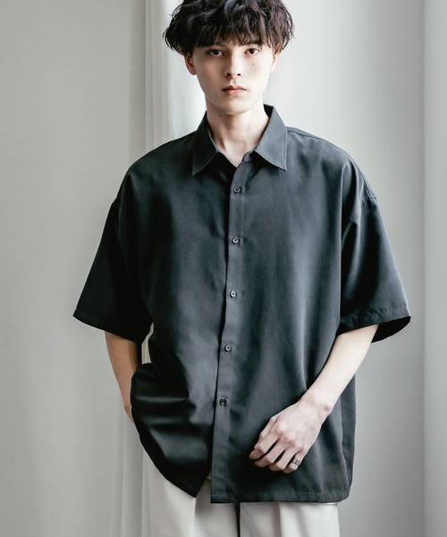 セール】オーバーサイズピーチ起毛レギュラーカラー半袖シャツ（シャツ