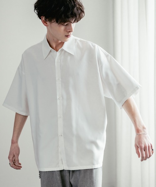 Rocky Monroe(ロッキーモンロー)の「オーバーサイズピーチ起毛レギュラーカラー半袖シャツ(シャツ/ブラウス・メンズ・ネイビー/ダークブルー/ホワイト/チャコールグレー/ブラック・M/L/XL)」の7枚目の写真