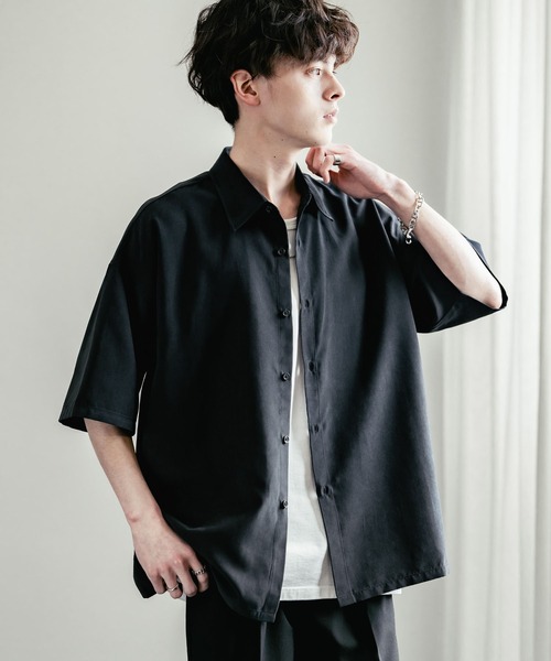 Rocky Monroe(ロッキーモンロー)の「オーバーサイズピーチ起毛レギュラーカラー半袖シャツ(シャツ/ブラウス・メンズ・ネイビー/ダークブルー/ホワイト/チャコールグレー/ブラック・M/L/XL)」の13枚目の写真