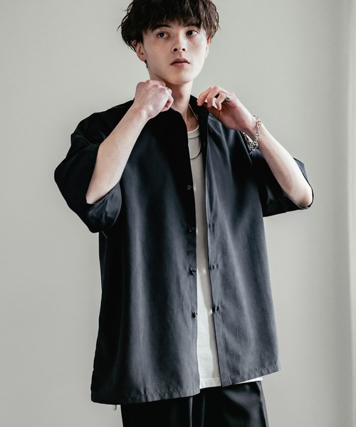 Rocky Monroe(ロッキーモンロー)の「オーバーサイズピーチ起毛レギュラーカラー半袖シャツ(シャツ/ブラウス・メンズ・ネイビー/ダークブルー/ホワイト/チャコールグレー/ブラック・M/L/XL)」の14枚目の写真