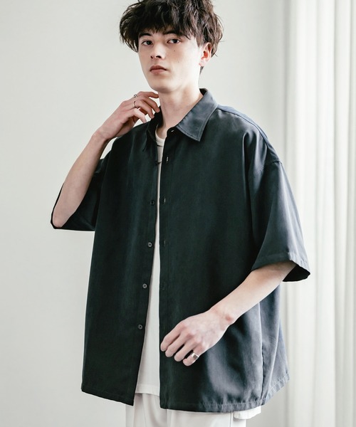 Rocky Monroe(ロッキーモンロー)の「オーバーサイズピーチ起毛レギュラーカラー半袖シャツ(シャツ/ブラウス・メンズ・ネイビー/ダークブルー/ホワイト/チャコールグレー/ブラック・M/L/XL)」の16枚目の写真