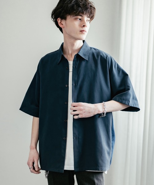 Rocky Monroe(ロッキーモンロー)の「オーバーサイズピーチ起毛レギュラーカラー半袖シャツ(シャツ/ブラウス・メンズ・ネイビー/ダークブルー/ホワイト/チャコールグレー/ブラック・M/L/XL)」の20枚目の写真