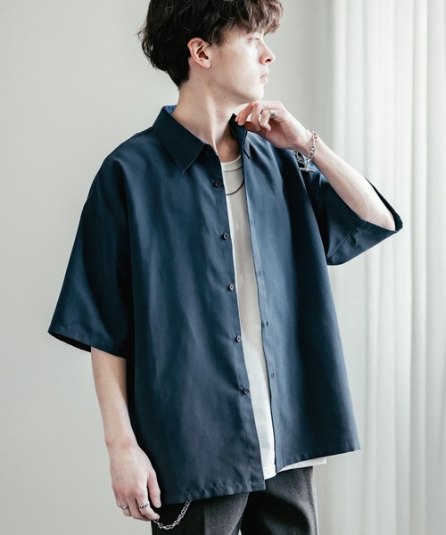 Rocky Monroe(ロッキーモンロー)の「オーバーサイズピーチ起毛レギュラーカラー半袖シャツ(シャツ/ブラウス・メンズ・ネイビー/ダークブルー/ホワイト/チャコールグレー/ブラック・M/L/XL)」の21枚目の写真