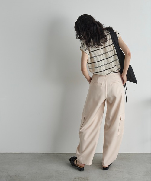 THE YOn(ザヨン)の「麻混透かし編みボーダーフレンチスリーブサマーニットトップス(ニット/セーター・レディース・グレー/ワインレッド/アイボリー・FREE)」の14枚目の写真