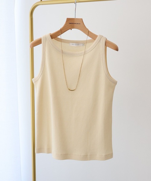 AMERICAN HOLIC（アメリカンホリック）の「ワッフルタンクトップ（タンクトップ・レディース・ライトベージュ/チャコールグレー/ホワイト系その他2・M/L）」の2枚目の写真