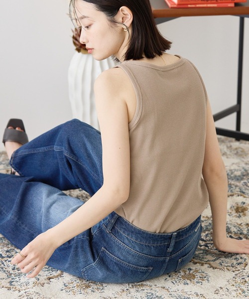 AMERICAN HOLIC（アメリカンホリック）の「ワッフルタンクトップ（タンクトップ・レディース・ライトベージュ/チャコールグレー/ホワイト系その他2・M/L）」の4枚目の写真