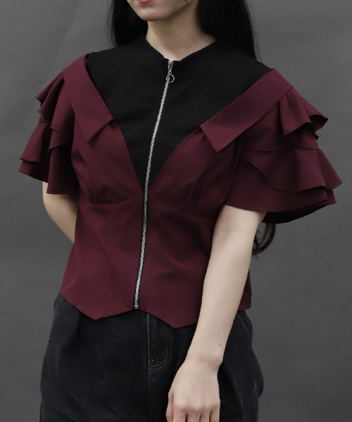 axes femme Chalmiereスクエア開きコットンブラウス（ワイン） スクエア開きコットンブラウス【ランク限定Web先行販売