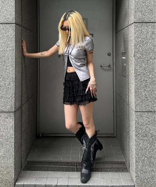sedacle girl(セダクルガール)の「フロントホック箔リブトップス(Tシャツ/カットソー・レディース・シルバー×ブルー/シルバー・MEDIUM/SMALL)」の12枚目の写真