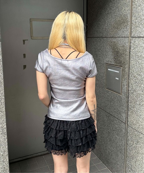 sedacle girl(セダクルガール)の「フロントホック箔リブトップス(Tシャツ/カットソー・レディース・シルバー×ブルー/シルバー・MEDIUM/SMALL)」の7枚目の写真