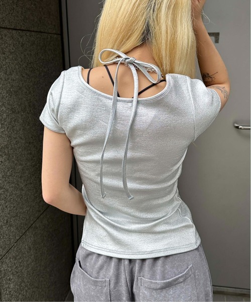 sedacle girl(セダクルガール)の「フロントホック箔リブトップス(Tシャツ/カットソー・レディース・シルバー×ブルー/シルバー・MEDIUM/SMALL)」の13枚目の写真