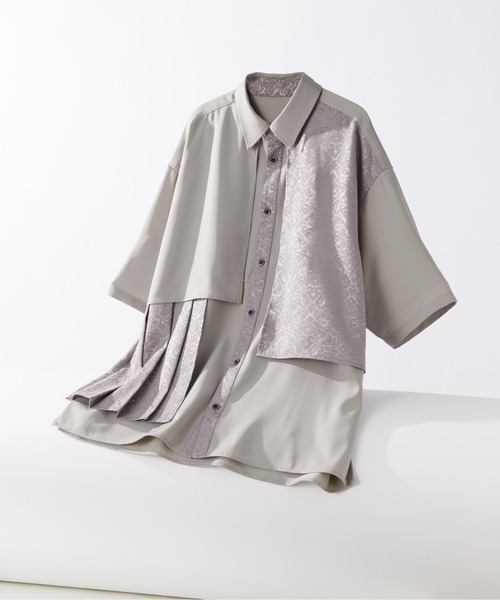 HARE（ハレ）の「ジャガードプリーツフラシシャツ(HARE)（シャツ/ブラウス・メンズ・ブラック/グレー/ブルー/オレンジ/ホワイト/グレー系その他・FREE）」の4枚目の写真