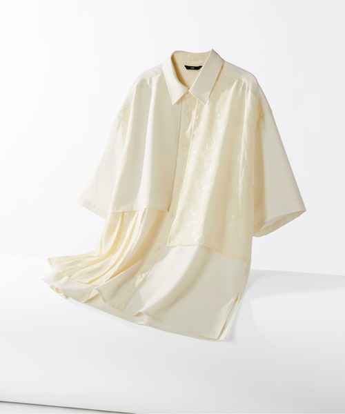 HARE（ハレ）の「ジャガードプリーツフラシシャツ(HARE)（シャツ/ブラウス・メンズ・ブラック/グレー/ブルー/オレンジ/ホワイト/グレー系その他・FREE）」の2枚目の写真