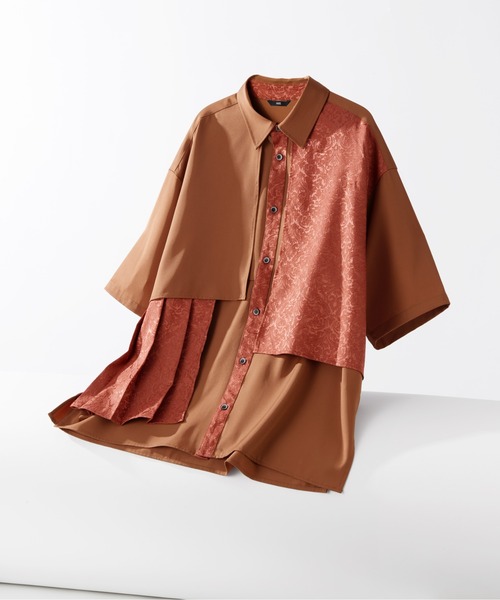 HARE（ハレ）の「ジャガードプリーツフラシシャツ(HARE)（シャツ/ブラウス・メンズ・ブラック/グレー/ブルー/オレンジ/ホワイト/グレー系その他・FREE）」の6枚目の写真